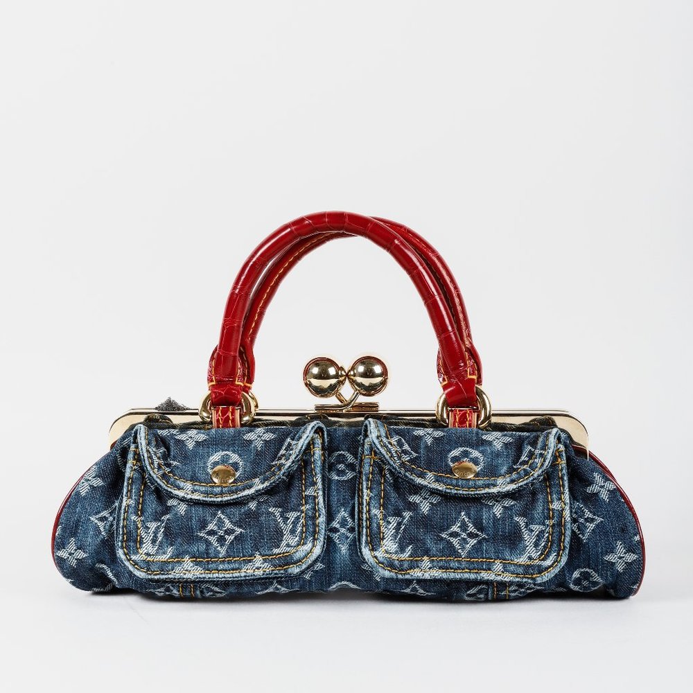 Louis Vuitton Monogram Denim Red Alligator Sac Fermoir GM